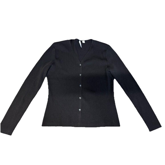 Venini  Cardigan Sweater Black Button Down Ribbed Classic Fit Rayon Blend Career - Picture 4 of 6